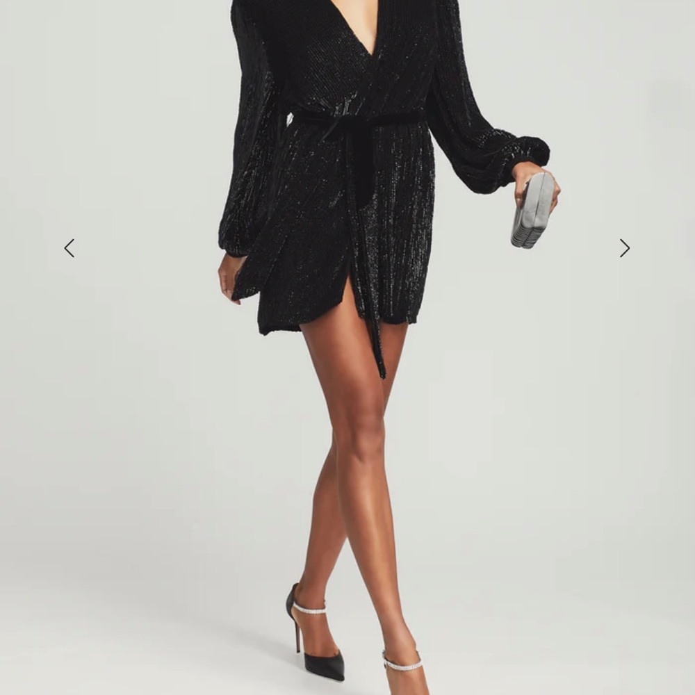 Retrofete Black Metallic Wrap Mini Dress - Picture 3 of 3